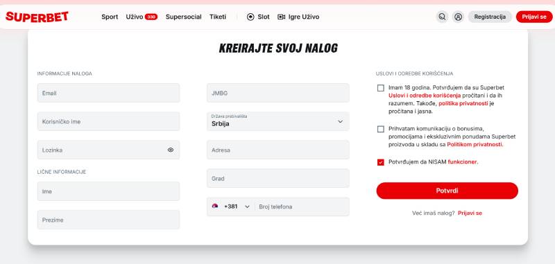 Superbet Registracija naloga