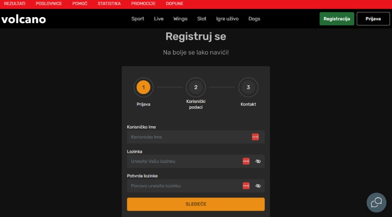 Volcano registracija